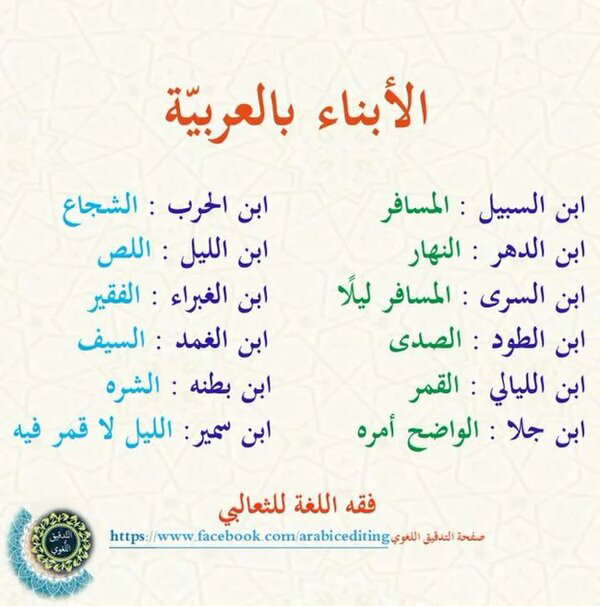 الابناء باللغه العربيه